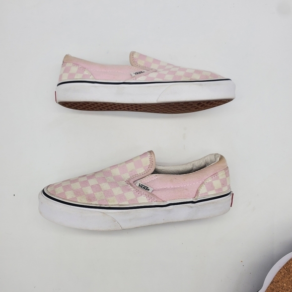 Vans Shoes Youth 3 Girl Classic Off The Wall Slip On White Pink Checkerboard - Picture 5 of 10